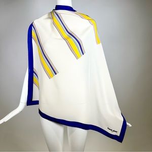 80’s Franck Olivier Paris Scarf Silk Printed White Yellow Blue Size 33 x 34